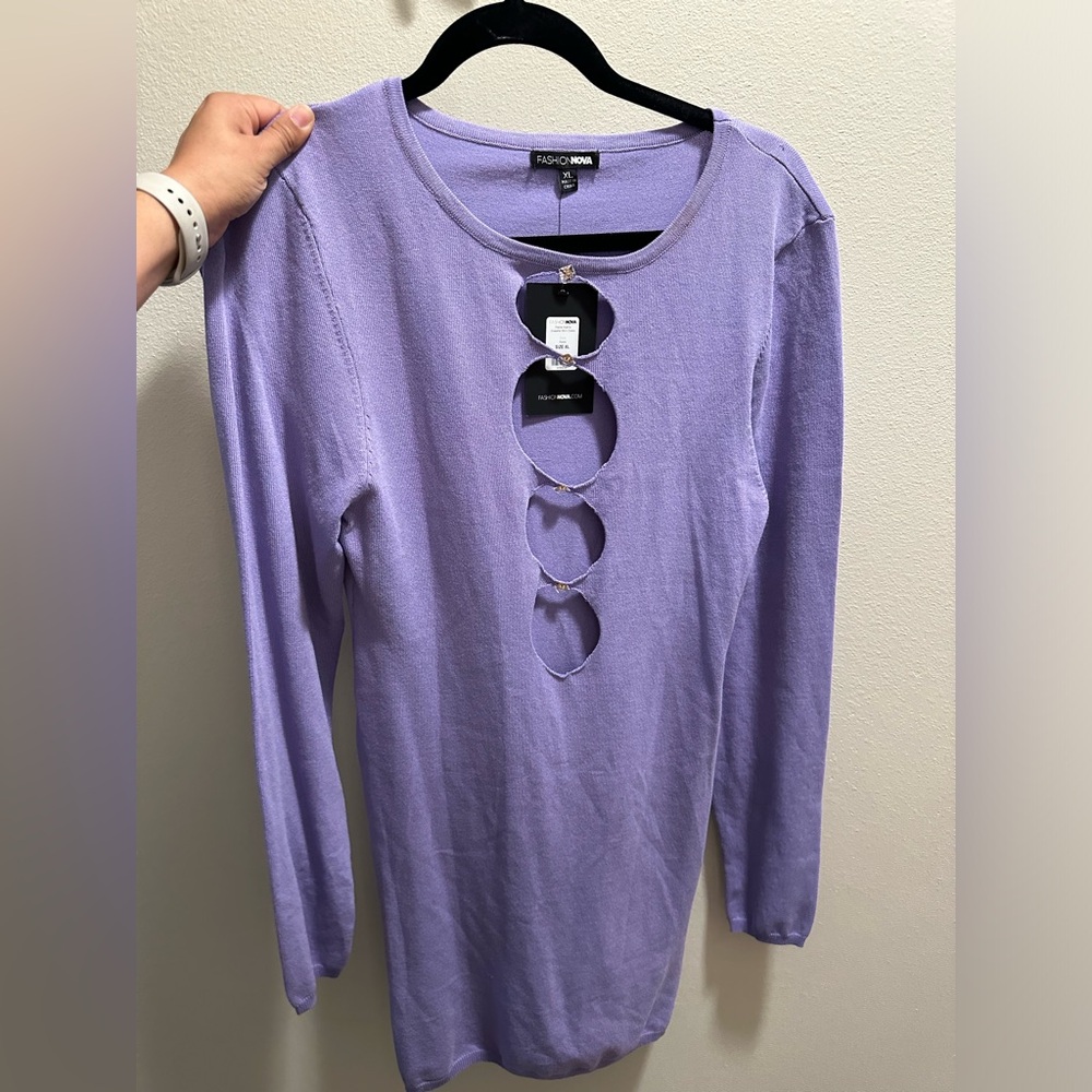 PETITE ADELLA SWEATER MINI DRESS-PURPLE SIZE XL